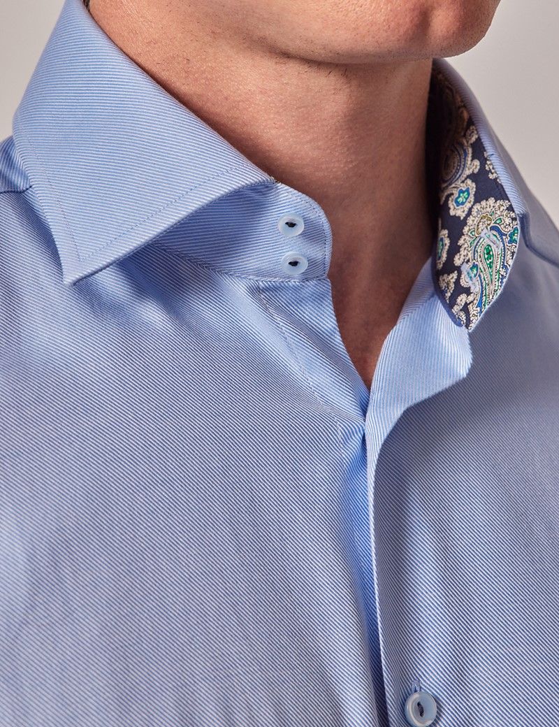 Men S Blue Slim Shirt With Contrast Detail Mid Collar Hawes Curtis