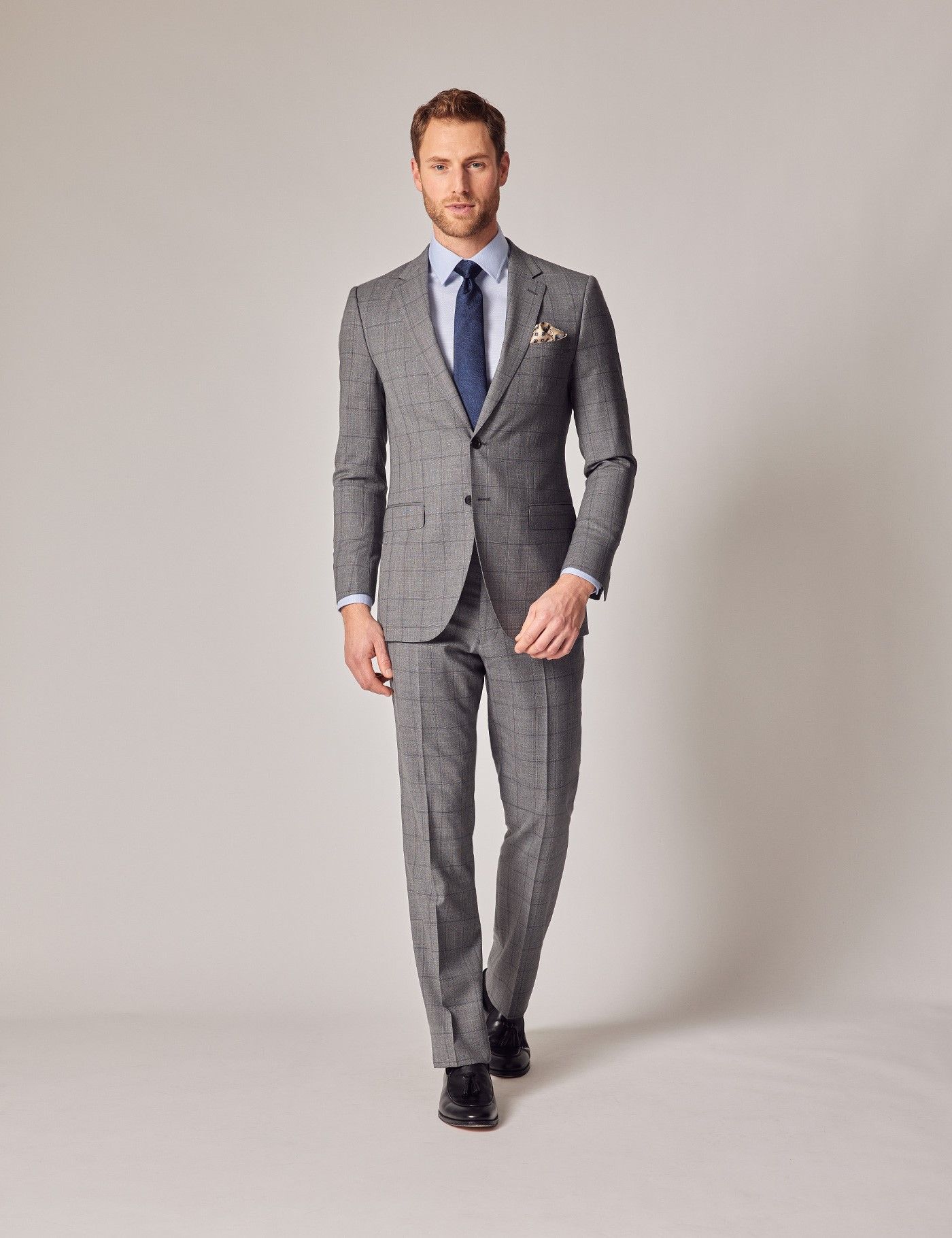 Men S Grey Prince Of Wales Plaid Slim Piece Suit