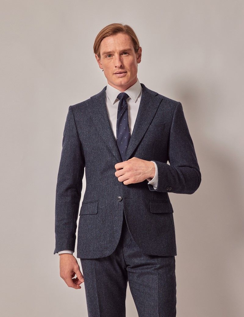 Men S Blue Herringbone Tweed Slim Suit Collection Hawes And Curtis