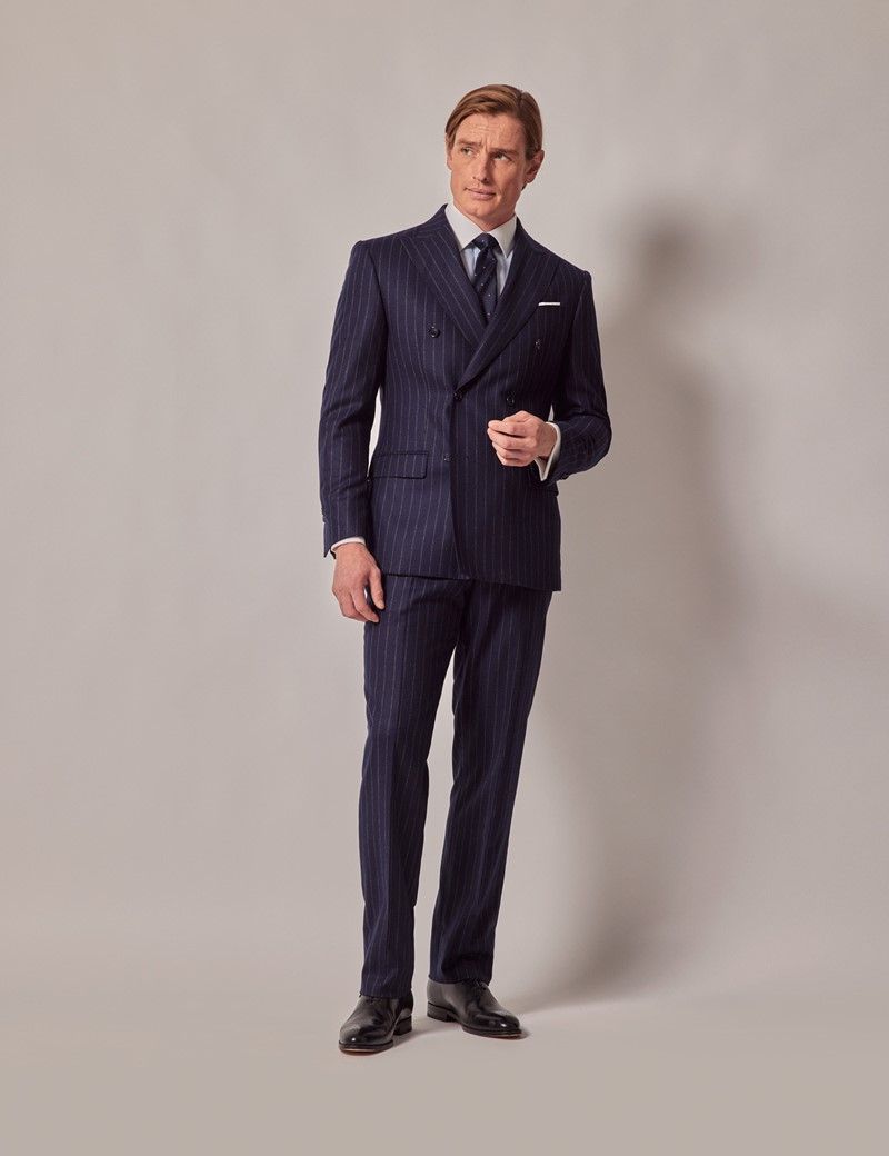 Men S Navy Chalk Stripe Double Breasted Flannel Tailored Suit