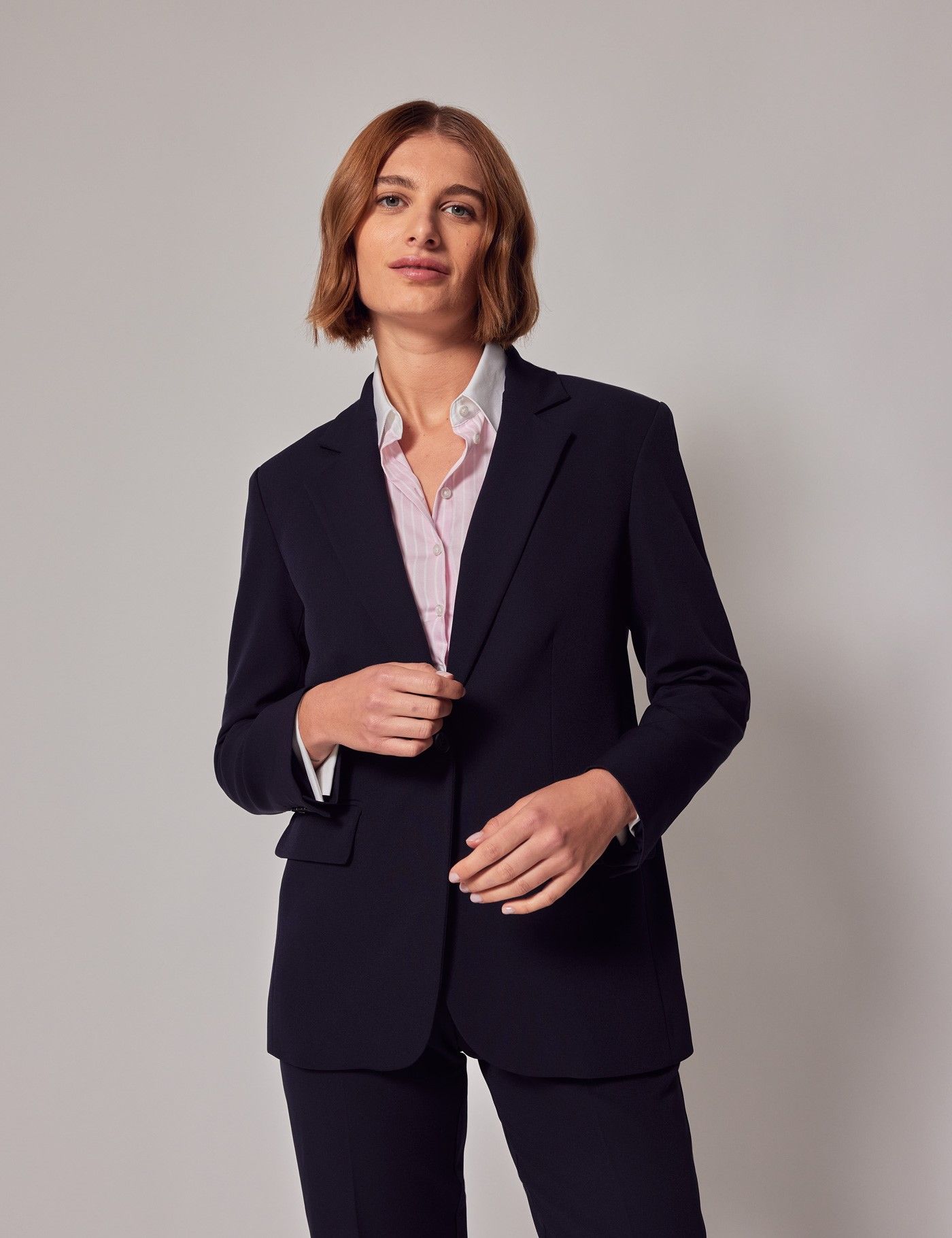 Womens Navy Single Breasted Longline Blazer