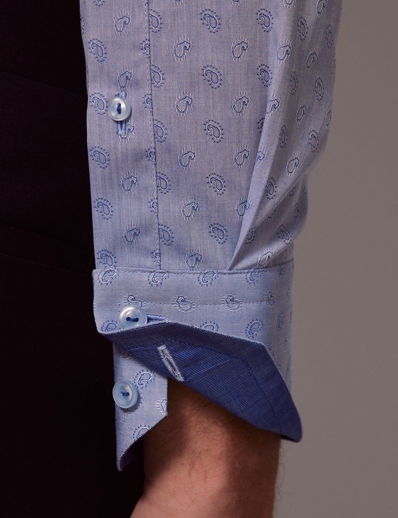 Men S Blue Paisley Jacquard Slim Shirt High Collar Hawes Curtis