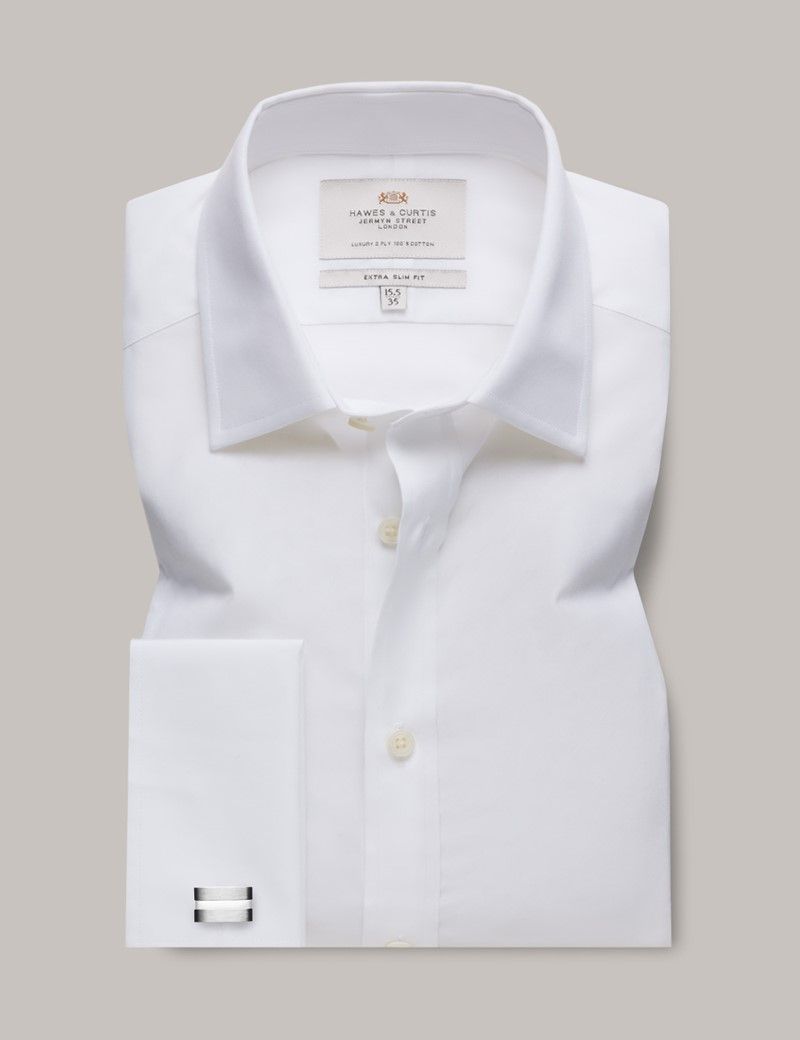 Men S Formal White Poplin Extra Slim Shirt Double Cuff