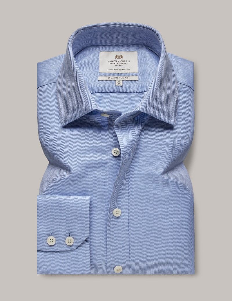 Men S Blue Herringbone Extra Slim Shirt