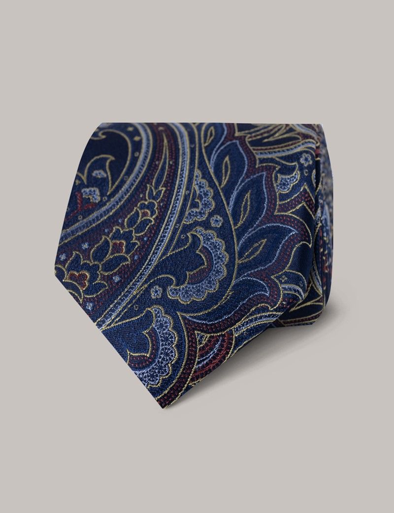 Men S Navy Yellow Paisley Tie Silk Hawes Curtis