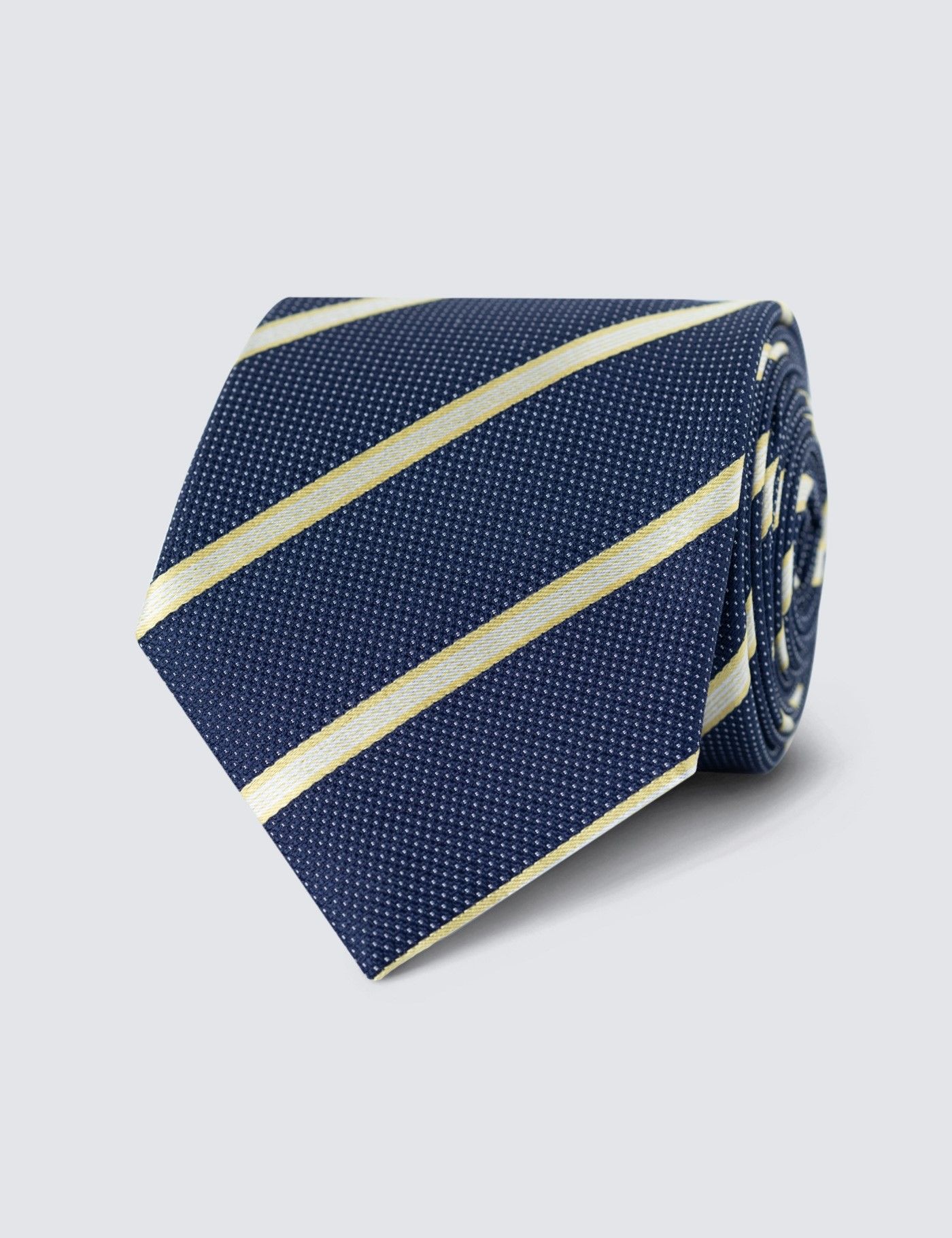 Men S Navy Yellow College Stripe Tie Silk Hawes Curtis