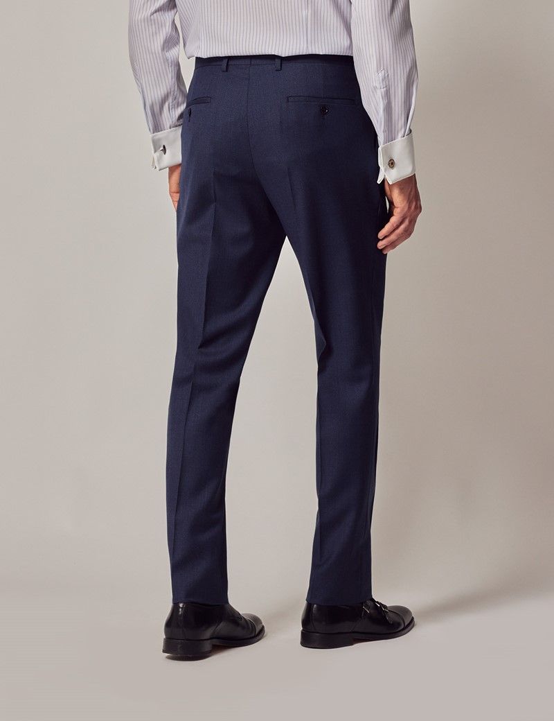 Men S Blue Semi Plain Zigzag Slim Fit Suit Pants