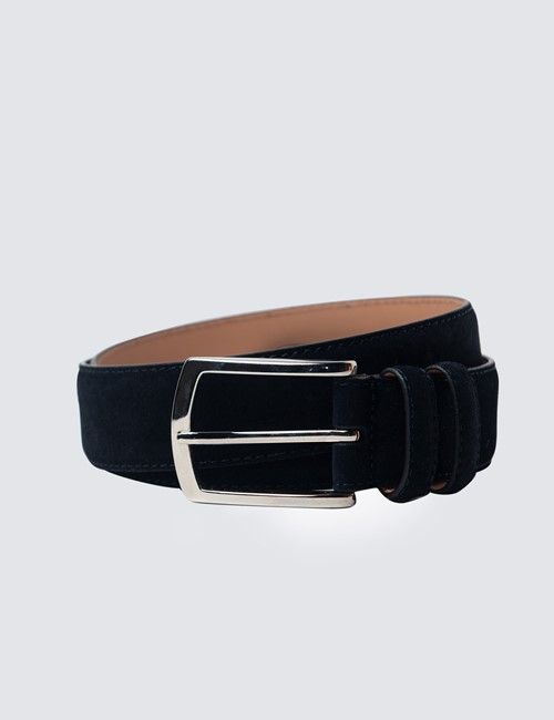 Men's Navy Suede Leather Belt