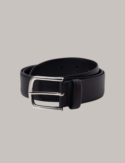 Black Textured Leather Belt