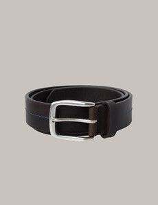 Dark Brown Contrast Stitch Leather Belt