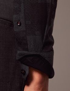Black & Grey Geometric Jacquard Slim Shirt - Mid-Collar-preview3