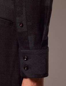 Black & Grey Geometric Jacquard Slim Shirt - Mid-Collar-preview5