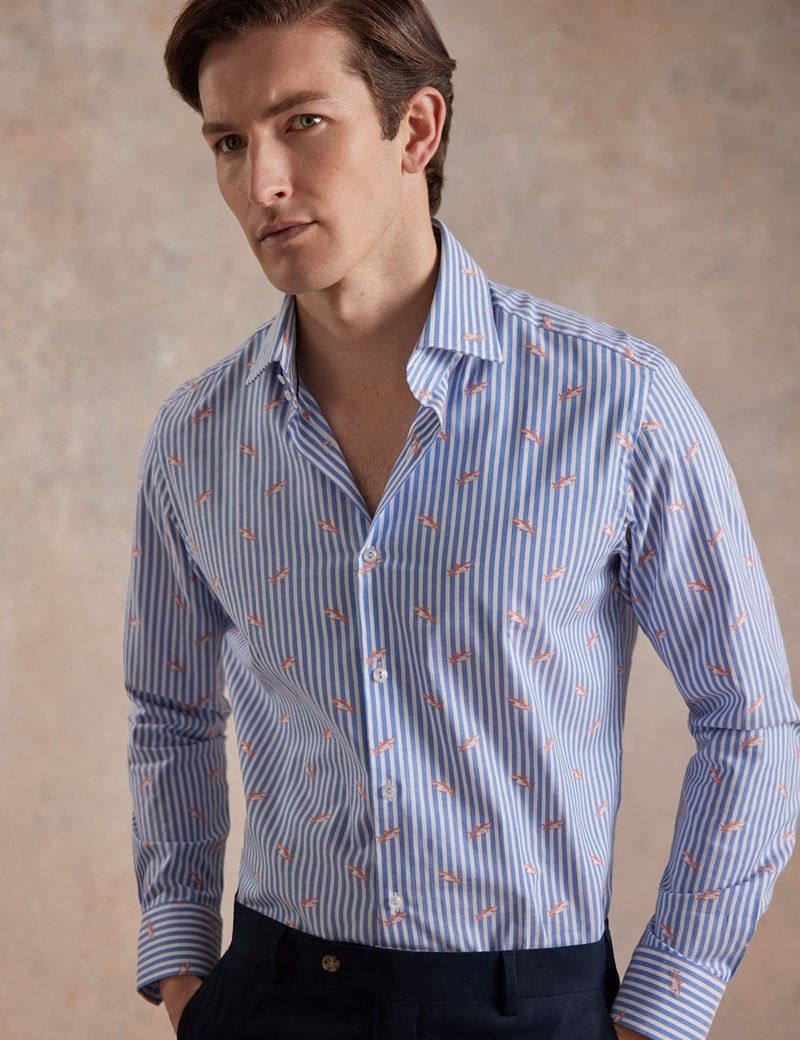 Slim Fit Blue & White Dobby Shark Stripe Curtis Shirt