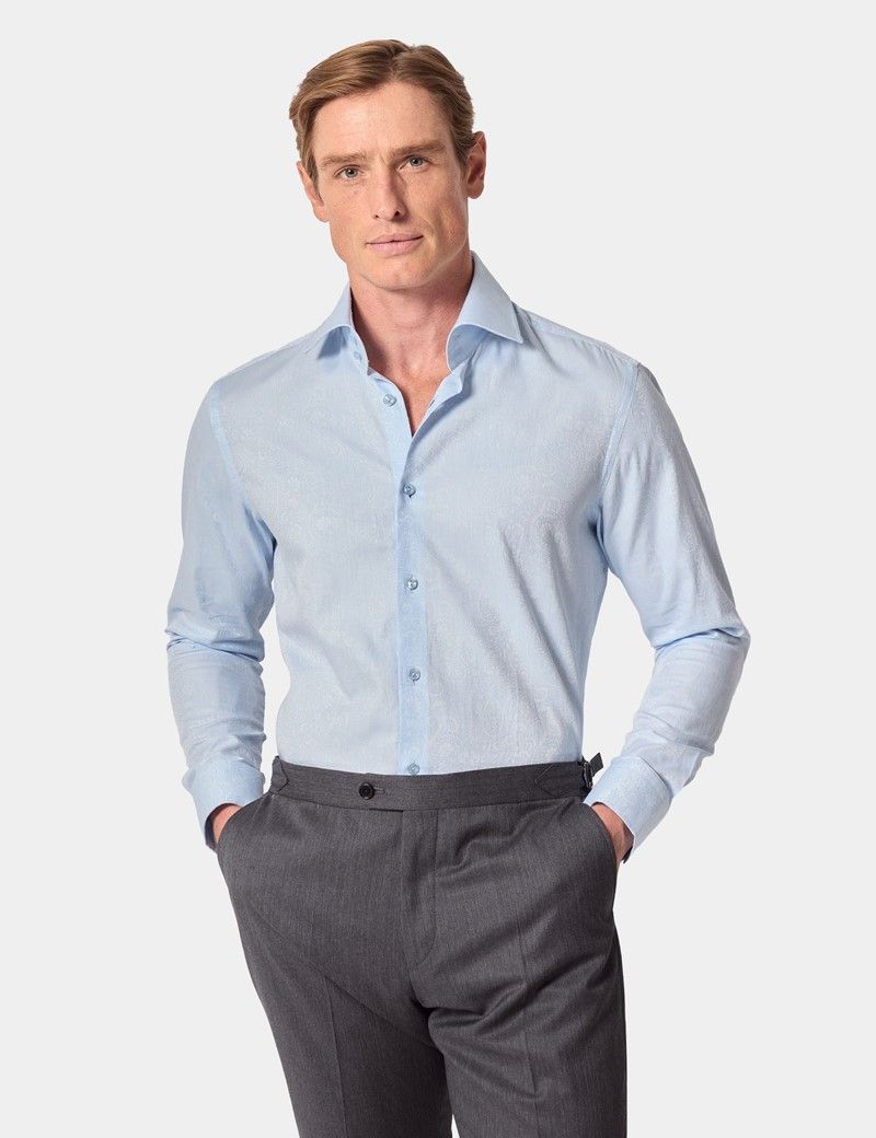 Slim Fit Blue Paisley Jacquard Curtis Shirt