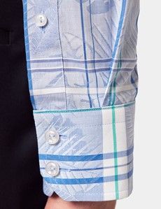 Slim Fit Blue & Green Jungle Leaf Check Curtis Shirt