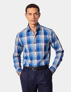 Slim Fit Blue & Grey Jacquard Check Curtis Shirt