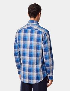 Slim Fit Blue & Grey Jacquard Check Curtis Shirt