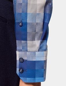 Slim Fit Blue & Grey Jacquard Check Curtis Shirt