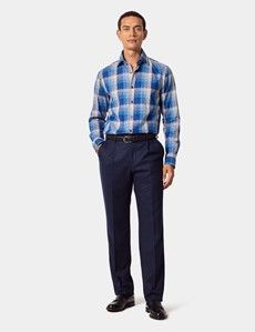 Slim Fit Blue & Grey Jacquard Check Curtis Shirt