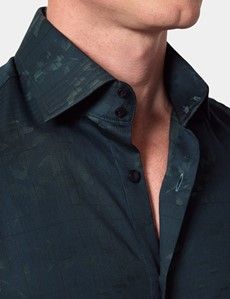 Slim Fit Dark Green Jacquard Check Curtis Shirt