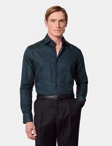 Slim Fit Dark Green Jacquard Check Curtis Shirt