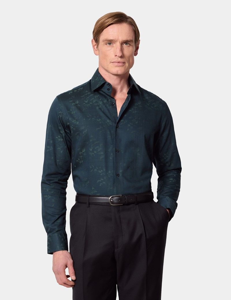 Slim Fit Dark Green Jacquard Check Curtis Shirt
