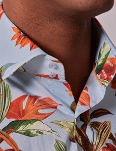 Blue & Orange Botanical Floral Slim Shirt - Mid-Collar-preview1