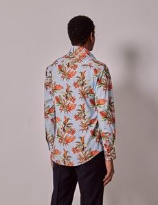 Blue & Orange Botanical Floral Slim Shirt - Mid-Collar-preview4