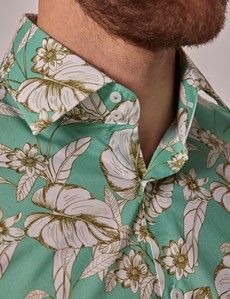 Slim Fit Green & White Tropical Curtis Shirt