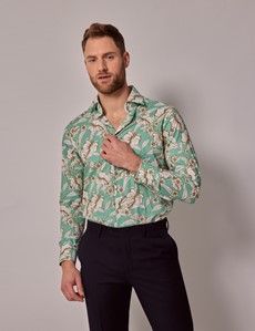 Slim Fit Green & White Tropical Curtis Shirt