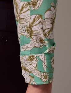 Slim Fit Green & White Tropical Curtis Shirt