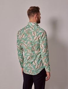 Slim Fit Green & White Tropical Curtis Shirt