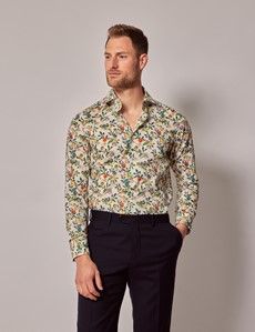 Cream & Green Botanical Fruits Slim Shirt - Mid-Collar-preview2