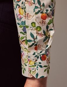Cream & Green Botanical Fruits Slim Shirt - Mid-Collar-preview3