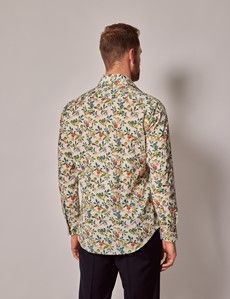 Cream & Green Botanical Fruits Slim Shirt - Mid-Collar-preview4
