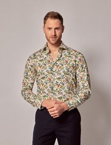 Cream & Green Botanical Fruits Slim Shirt - Mid-Collar-preview5