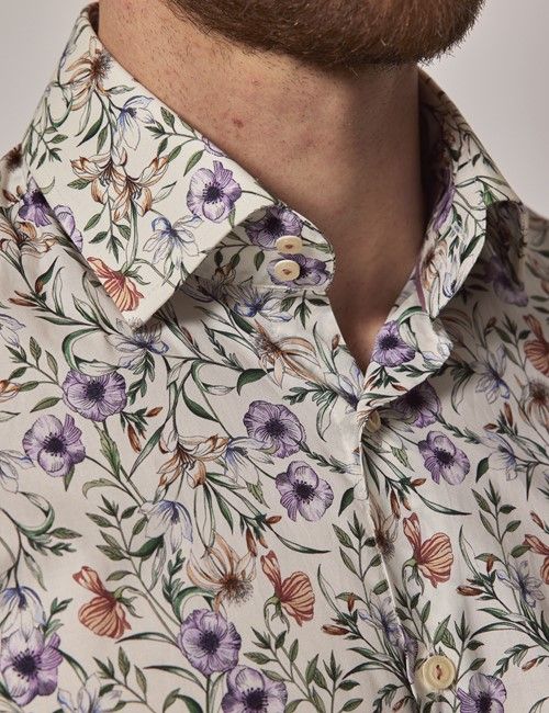 Cream & Green Botanical Slim Shirt - Mid-Collar-preview