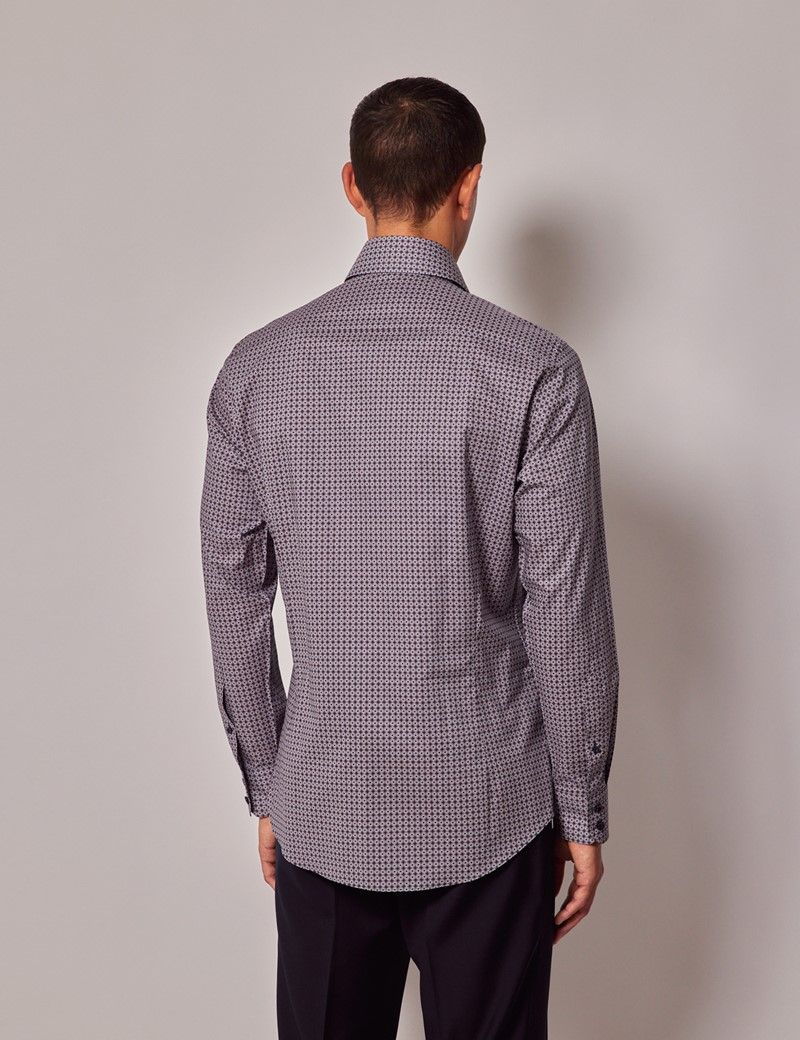 Men's Navy & Brown Geometric Slim Shirt - Mid-Collar | Hawes & Curtis