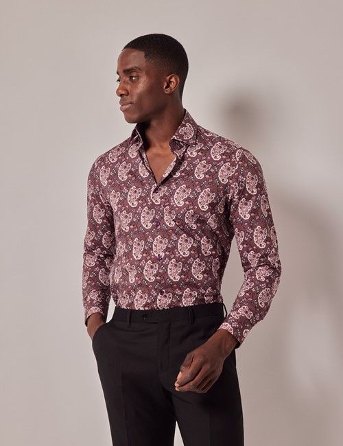 Purple & Orange Paisley Slim Curtis Shirt - Mid-Collar