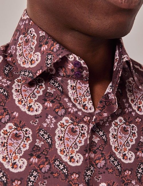 Purple & Orange Paisley Slim Curtis Shirt - Mid-Collar-preview