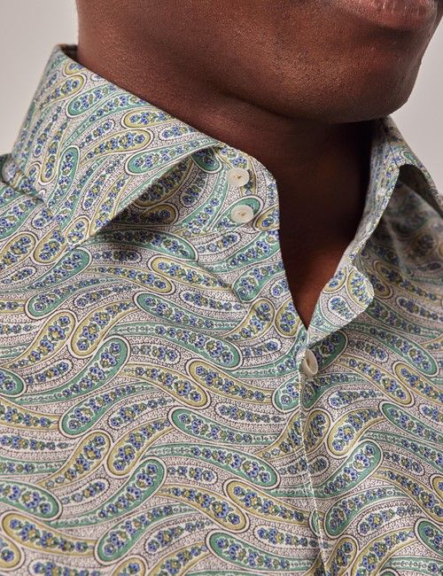 Green & Cream Paisley Slim Curtis Shirt - Mid-Collar-preview