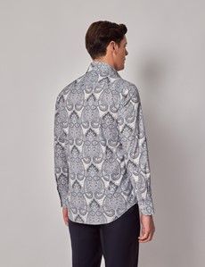 Slim Fit Blue & White Royal Paisley Curtis Shirt