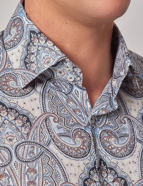 Blue & White Royal Paisley Slim Curtis Shirt - Mid-Collar-preview