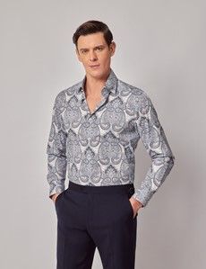 Slim Fit Blue & White Royal Paisley Curtis Shirt