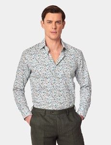 Slim Fit Cream & Blue Floral Curtis Shirt