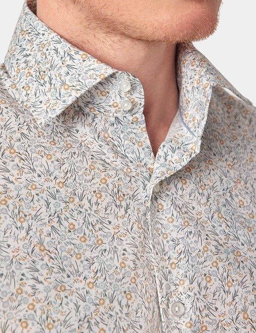 Slim Fit Cream & Green Ditsy Floral Curtis Shirt-preview