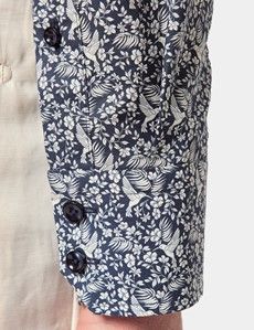 Slim Fit Navy & Cream Mini Bird Curtis Shirt