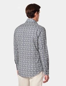 Slim Fit Navy & Cream Mini Bird Curtis Shirt