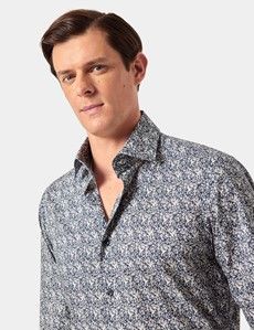 Slim Fit Navy & Cream Mini Bird Curtis Shirt