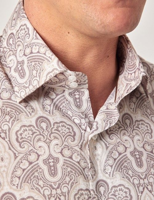 Beige & Brown Paisley Slim Curtis Shirt - Mid-Collar-preview